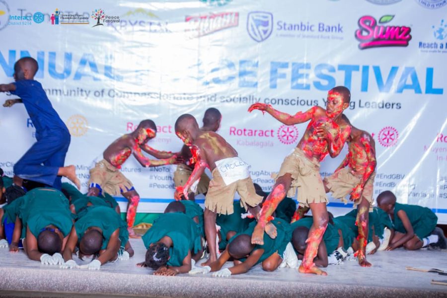 Pupils performing a drama piece on disease and community health at the Peace Festival